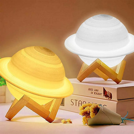Saturn LED Lamp 16 Colors Galaxy Moon Decoration Rechargeable Touch-Control with Remote OveerUps