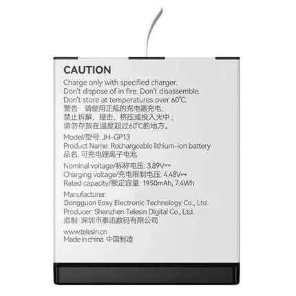 Telesin 1950mAh Stamina Rechargeable Battery Replacement for Gopro Hero 13 Camera S0-BTR-04-TGP Telesin
