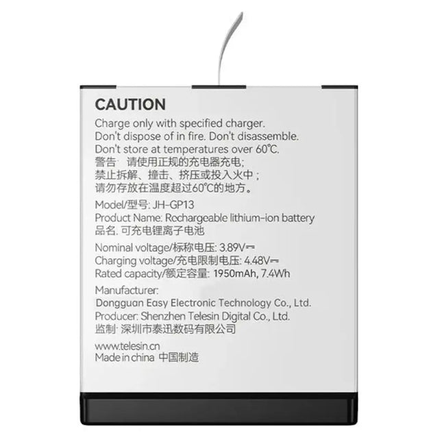 Telesin 1950mAh Stamina Rechargeable Battery Replacement for Gopro Hero 13 Camera S0-BTR-04-TGP Telesin