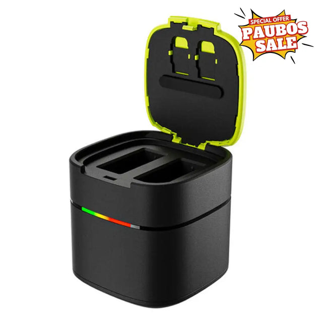 Telesin 2-Slot Quick-Charge Base Storage Battery Charger for GoPro Hero 12, 11, 10, 9 Cameras Telesin