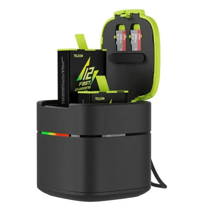 Telesin 2-Slot Quick-Charge Base Storage Battery Charger for GoPro Hero 12, 11, 10, 9 Cameras Telesin