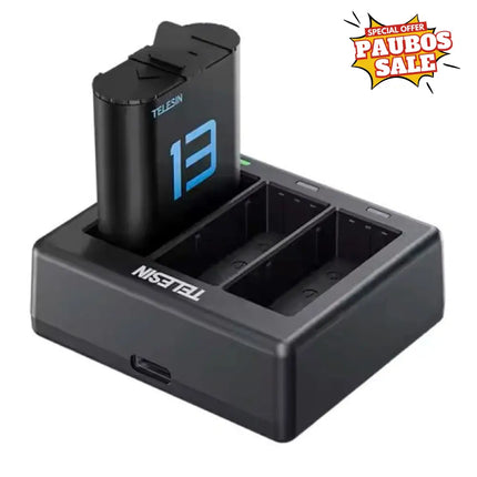Telesin 3-Slot Battery Charging Hub w/ 2 Arc Batteries for Gopro Hero 13 Camera S0-ECB-07-TGP Telesin