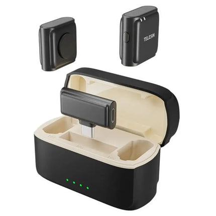 Telesin Mobile Button Wireless Lavalier Microphone w/ Charging Case for Smartphone iPhone & Android Devices P5-MCP-01
